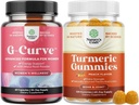 Bundle of G-Curve Butt and Breast Enhancement Pills - Herbal Enhancer May Support Body Sculpting Curves and Turmeric Gummies for Adults Peach Flavor - Extra Strength Joint Support Gummies