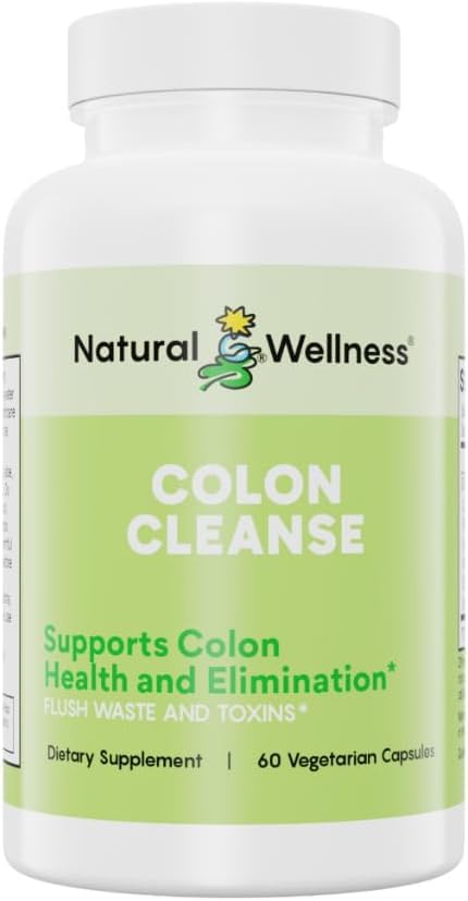 Natural Wellness Colon Cleanse – Gentle Detox con Cascara Sagrada, Aloe Vera " 7 hierbas de base vegetal – apoya la digestión, regularidad " Gut Health – Gluten-Free, Vegetarian Capsules – 60 Condes