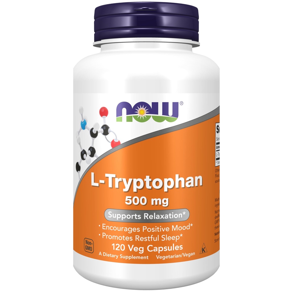 NOW Foods Supplements, L-Tryptophan 500 mg, Encourages Positive Mood*, Supports Relaxation*, 120 Veg Capsules