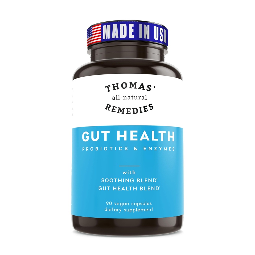 Thomas' all-natural Remedies Gut Health with Digestive Enzymes, Probiotics, Ginger, Papaya, and Turmeric for Digestion and Bloating Relieve