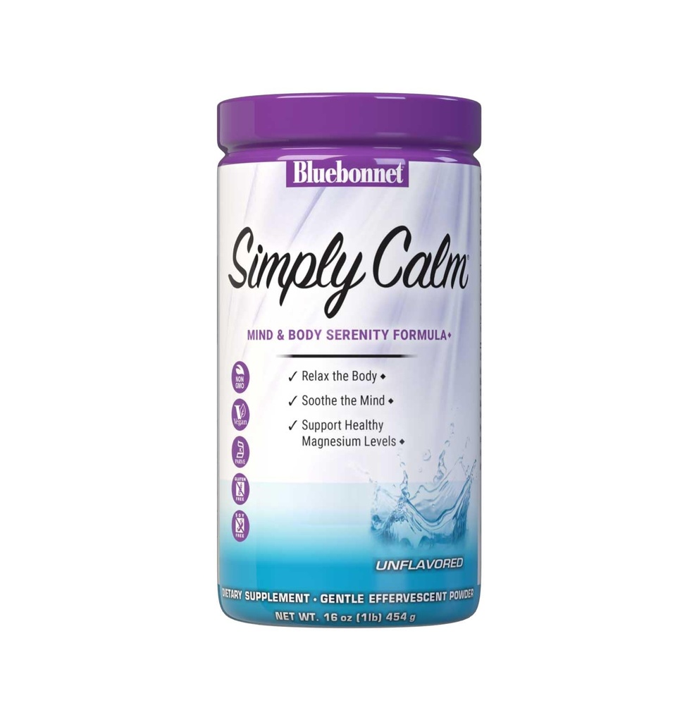 Bluebonnet Nutrition Simply Calm Powder, For Calm*, Muscle Cramps*, Stress Relief*, Vegan, Vegetarian, Non GMO, Gluten Free, Soy Free, Milk Free, Kosher, 16 oz, 90 Servings, Unflavored