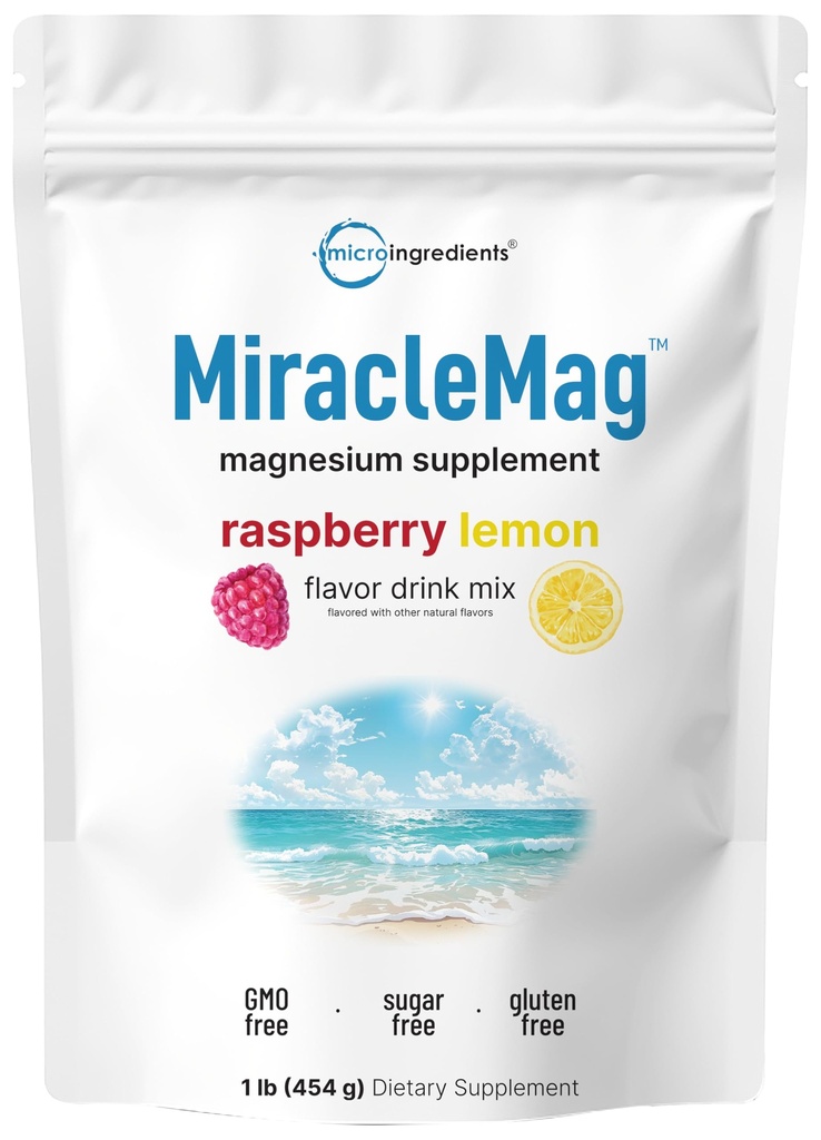 MiracleMag Calm Magnesium Powder, 1lb | Magnesium Citrate Supplement | Sweet Raspberry Lemon Flavored | Calm & Relaxation Mineral Support | Easily Absorbed Ionic Form | Non-GMO, Vegan, Sugar Free