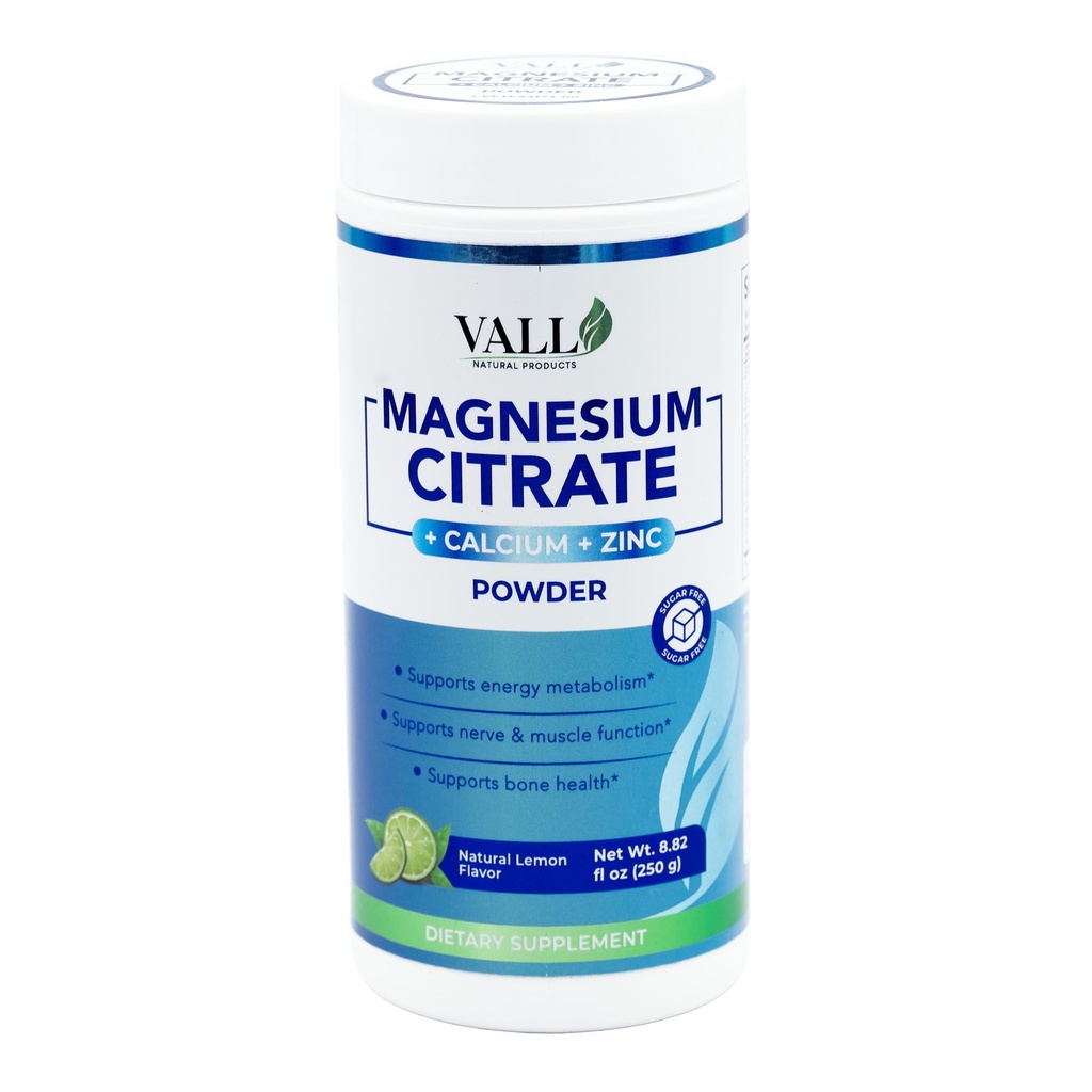 Magnesium Citrate Powder Lemon Flavor - 8.8 Ounces (250 Grams) - Sugar-Free Daily Mix - Supports Energy, Bone and Nerve Function