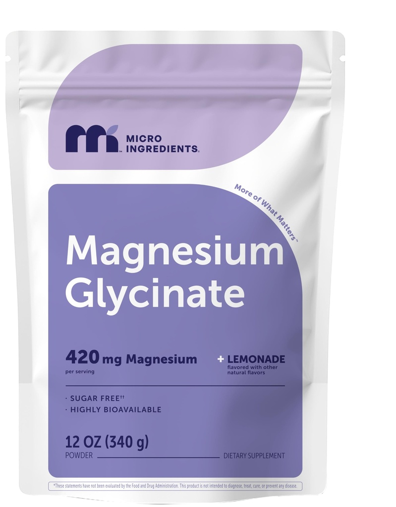 Magnesium Powder, 420mg Per Serving, 12oz (56 Servings) | Sugar Free Lemonade Flavor | Magnesium Glycinate Powder Supplement with Elemental Form | Chelated Minerals | Non-GMO, Vegan