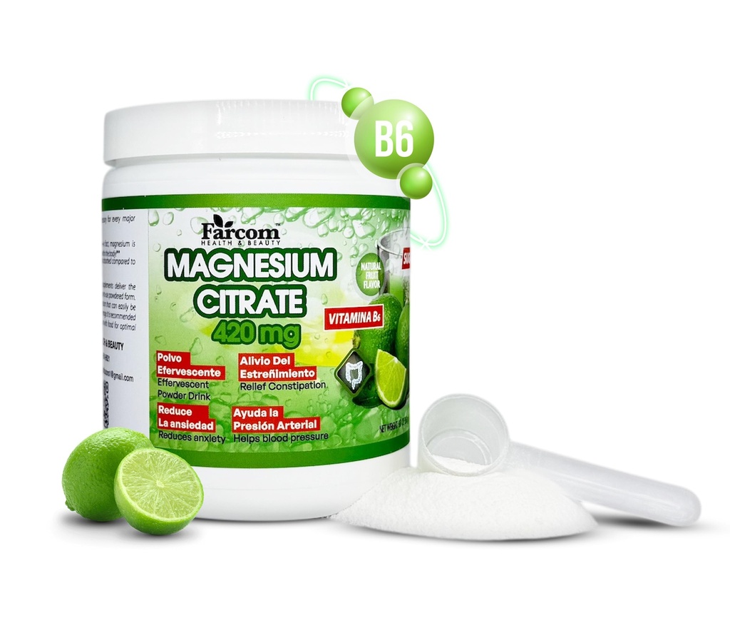 Magnesium Citrate Powder – Sugar-Free Drink Mix with Vitamin B6 – Fruit Flavor, 9oz, Supports Relaxation, Digestive Health, and Muscle Function, 30 Servings