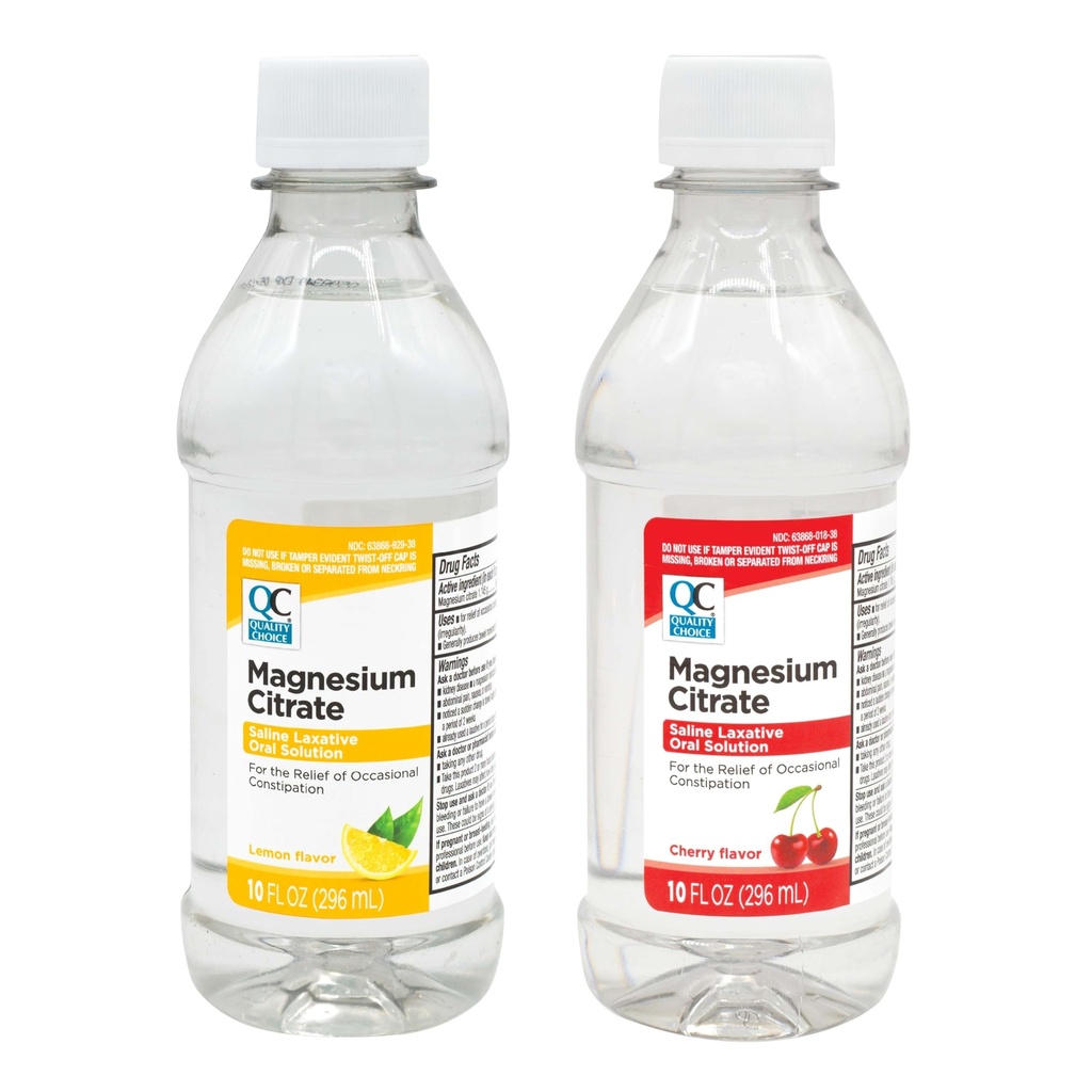 Quality Choice Magnesium Citrate, Saline Laxative for Constipation, Fast Acting Relief, Colon Prep and Cleanse in Both Cherry & Lemon Flavor 10 Fl Oz per Bottle, Clear Mag Citrate