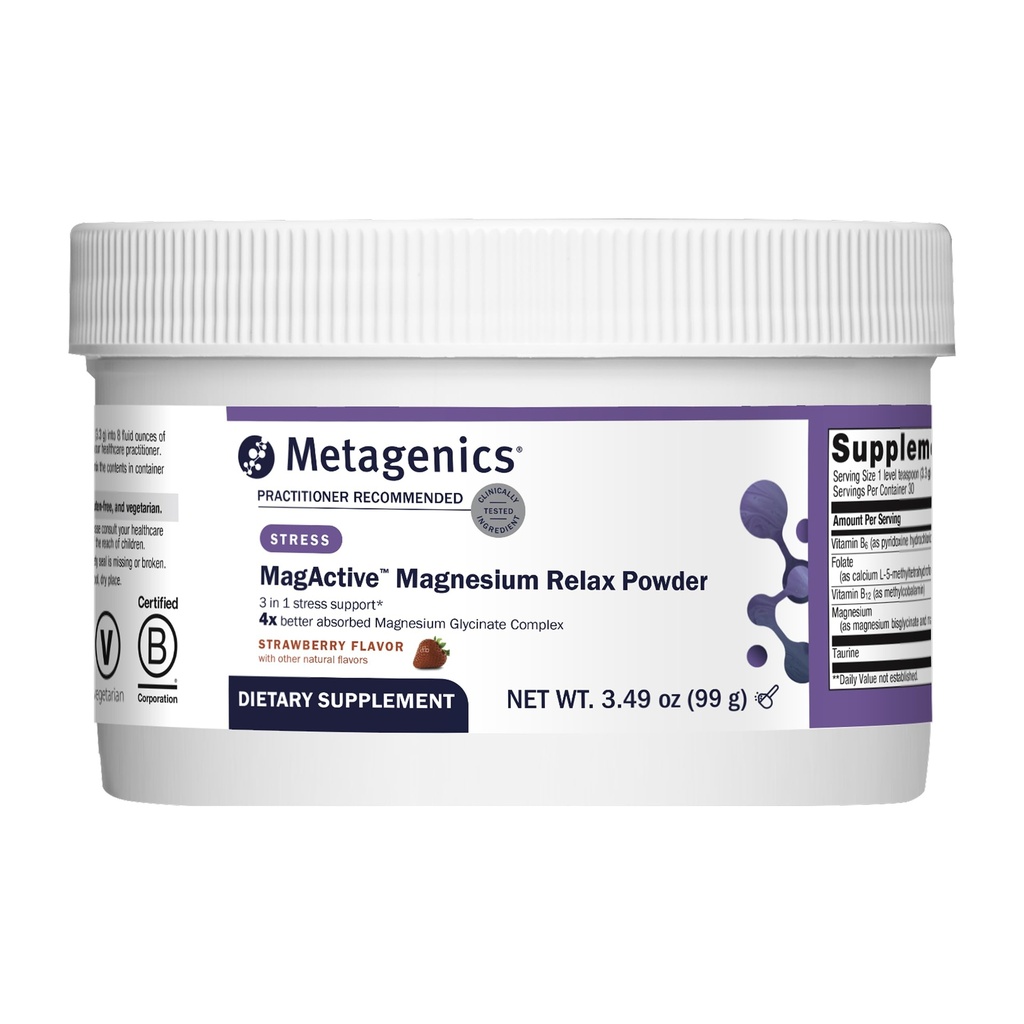 Metagenics MagActive Magnesium Relax - Powder Magnesium Supplement for Calming Support - Aids Tension, Irritability & Muscle Tightness - Highly Absorbable & Non-Drowsy - 99 g, Strawberry Flavor