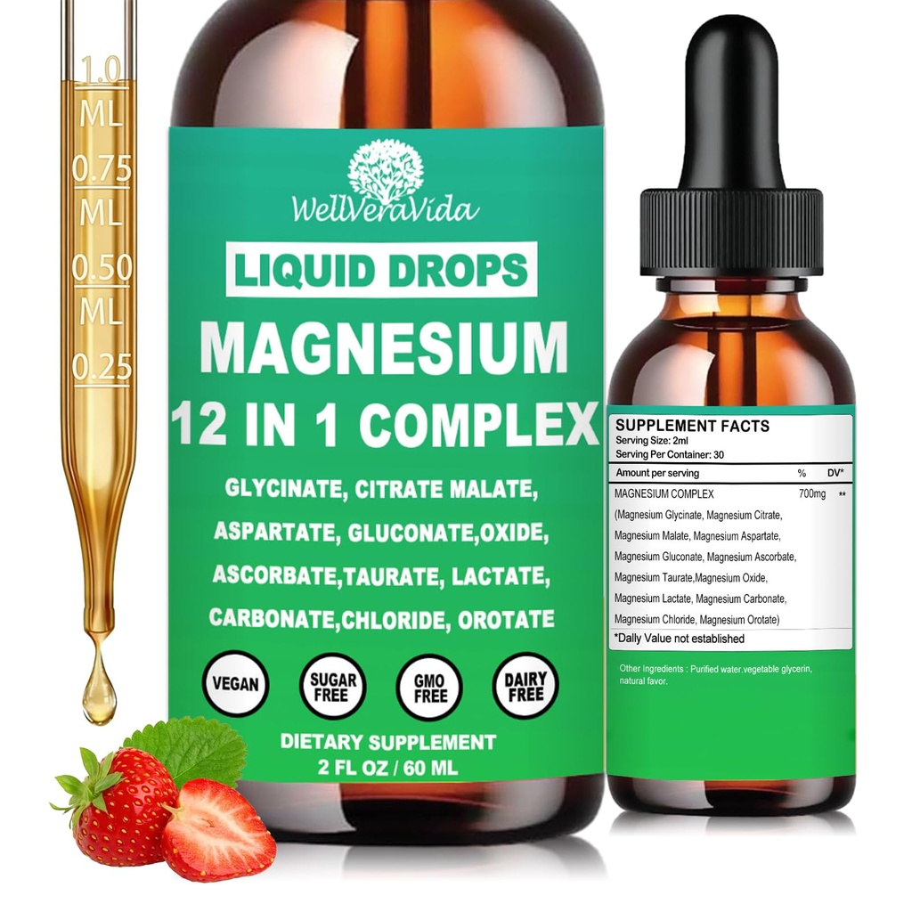 Magnesium Complex 700mg, 12 in 1 Magnesium Supplement with Glycinate Citrate Malate Oxide Taurate Aspartate Orotate Magnesium Relaxation, Muscle, Sleep Support, High Absorption Liquid Magnesium丨Vegan