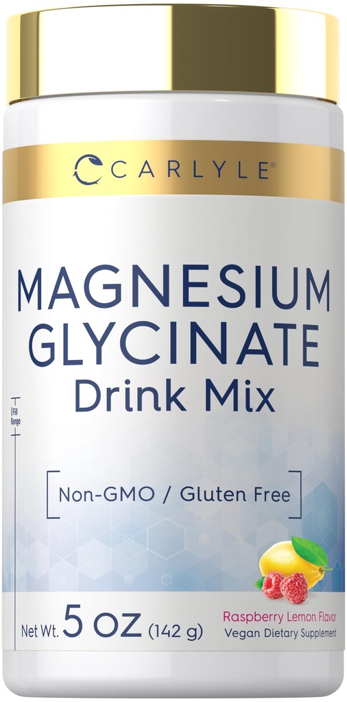 Carlyle Magnesium Glycinate Powder | 5 oz | Drink Mix | Raspberry Lemon Flavor | Non-GMO and Gluten Free Supplement