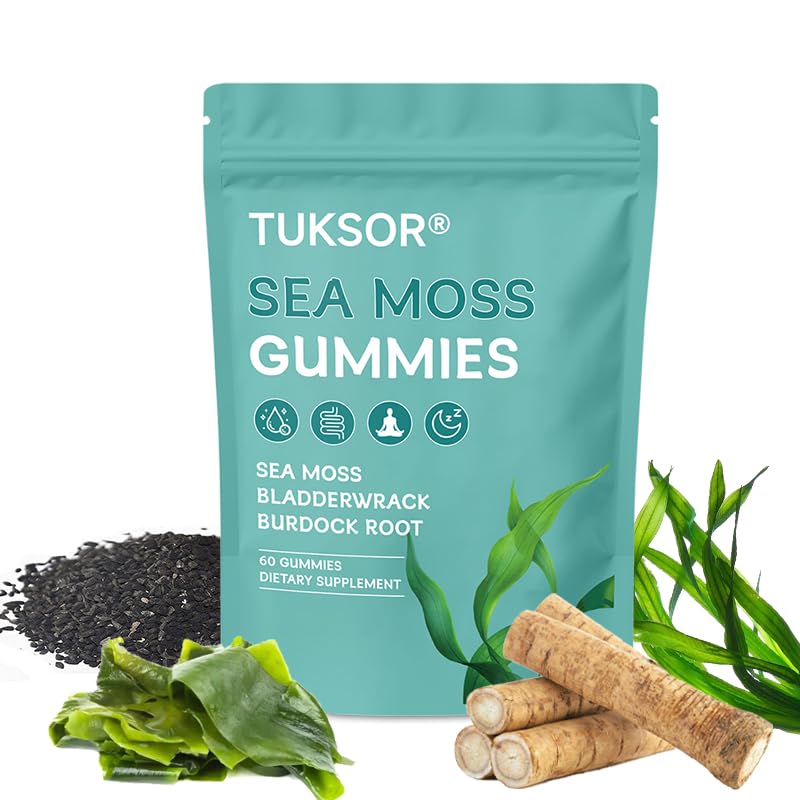 Organic Sea Moss Gummies,Black Seed Oil, Burdock Root, Ashwagandha & Bladderwrack,Herbal Energy,60 Gummies