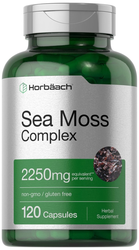 Horbäach Sea Moss Complex Capsules | 120 Count | Complex Formula with Bladderwrack & Burdock Root | Non-GMO & Gluten Free Supplement