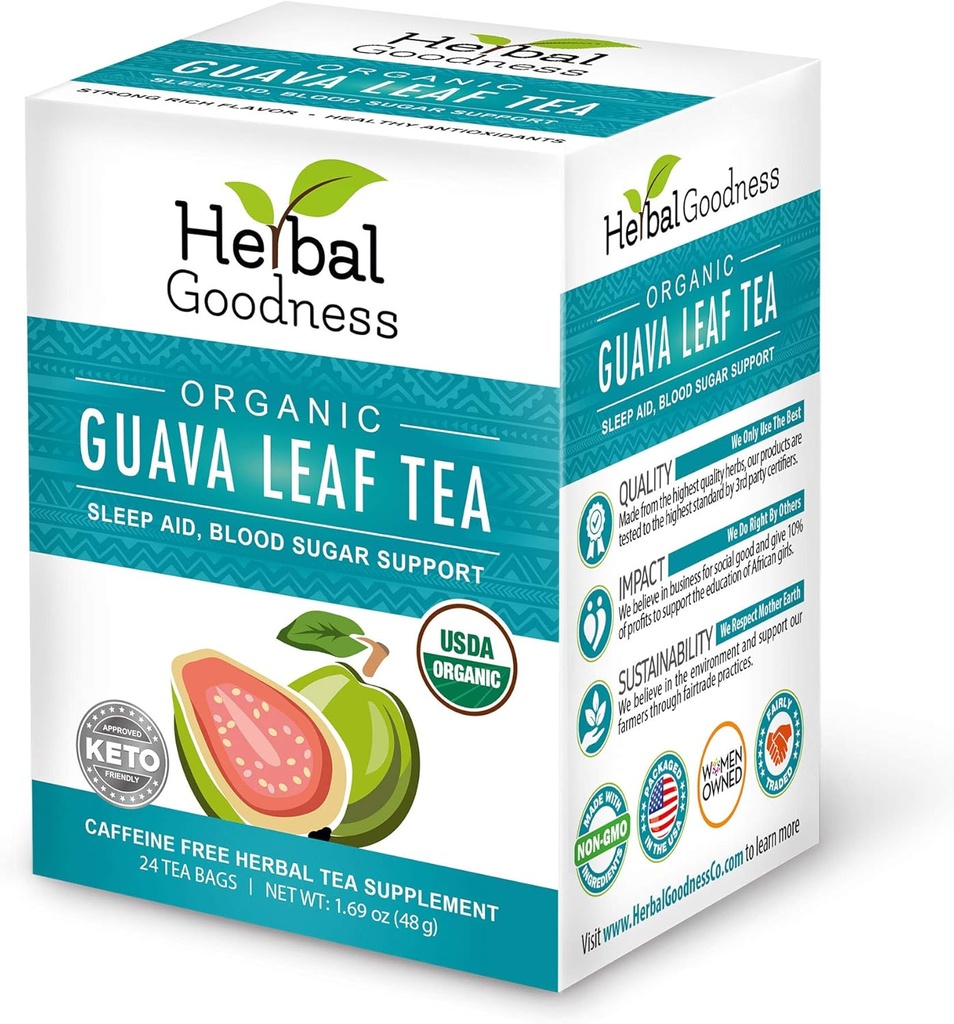 Guava Leaf Tea 24 Tea Bags - 100% Organic Natural Guava Leaves Tea - Hojas De Guayaba Organica para Immune Support, Digestión " Relajación peru Herbal Goodness