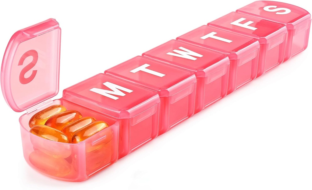 XL Weekly Pill Organizer 7 Day, MOLN HYMY Extra Large 1 Week Pill Dispenser Case, Daily Medicine Organizer to Hold Medication, Vitamins, Fish Oils and Supplement (Pink