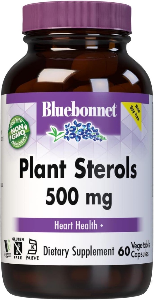 Bluebonnet Nutrition Plant Sterols 500mg Heart Health Supplement for Men & Women* - Non-GMO Beta-Sitosterol from Sunflower Oil - Vegan, Gluten-Free - 60 Vegetable Capsules