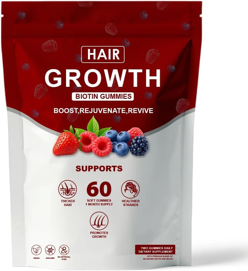 Hair Growth Gummies for Black Women, Hair Growth & Strength, Promote Hair Strength & Growth with Biotin Collagen & Botanical Extracts, Delicious Berry Flavor, 60 Count