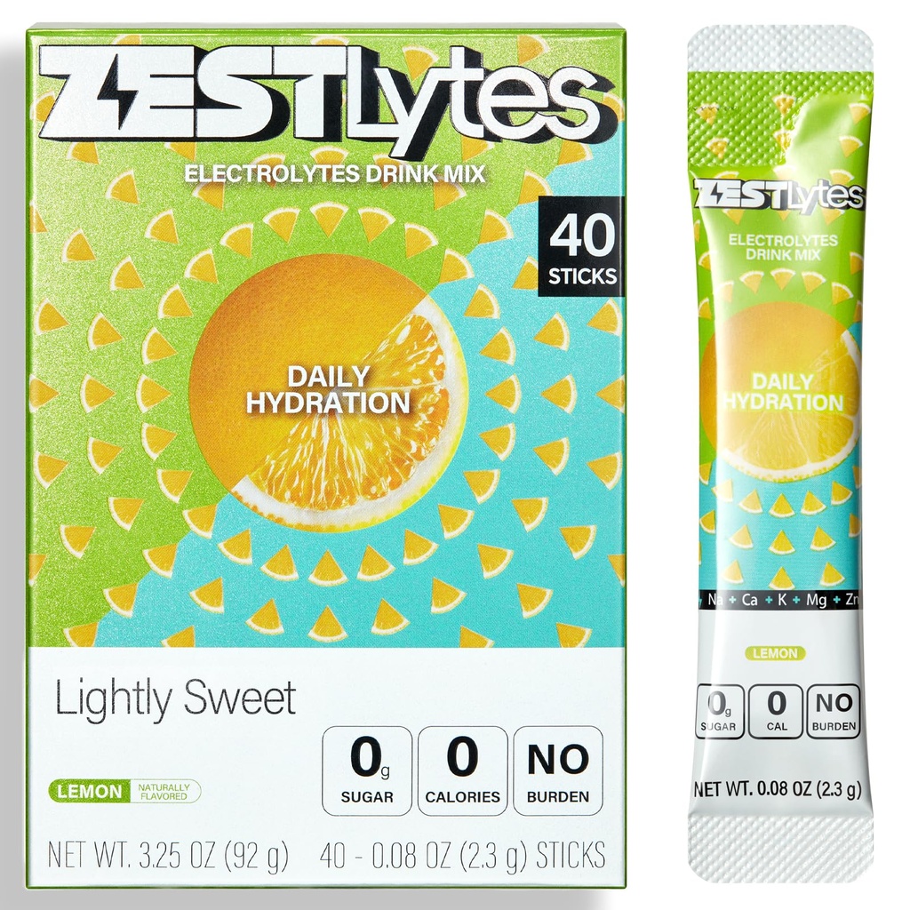40 Sticks Sugar Free & 0 Calorie Electrolyte Hydration Packets, Low Sodium Lightly Sweet Electrolyte Powder Drink Mix, Liquid Daily IV Flavors | Lemon