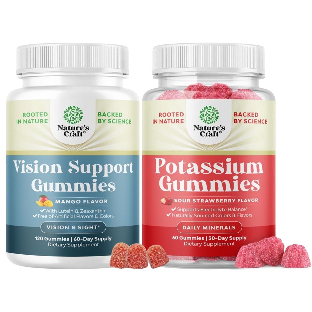 Bundle of Vision Support Gummies for Adults - Lutein and Zeaxanthin Supplements for Eye Health - Potent Lutein Eye Vitamins and High Potency Potassium Gummies - Potassium Supplement for Optimal Health