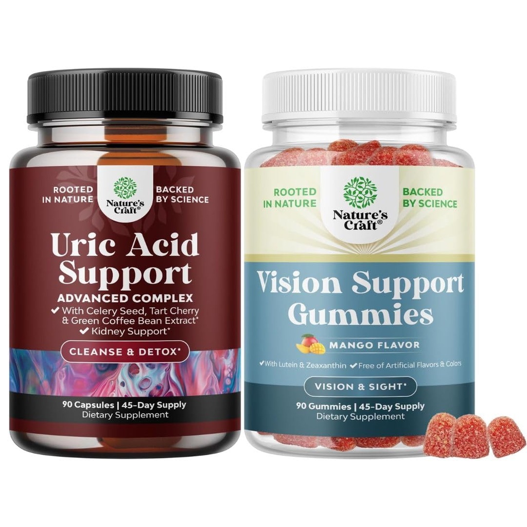 Bundle of Green Coffee Bean Extract for Uric Acid Cleanse & Detox with Turmeric, Tart Cherry & Celery Seed and Zeaxanthin Plus Lutein Gummies - Lutein Eye Vitamins for Vision & Blue Light Protection