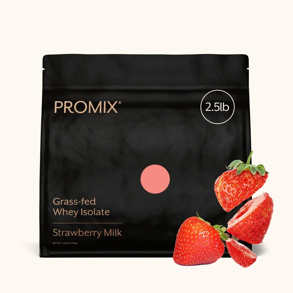 Promix Whey Protein Isolate Powder, 31g Grass Fed Whey Isolate, 6.6g BCAAs, Gluten Free, Keto Friendly, Strawberry Milk, 2.5lb