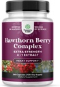 Alta resistencia Hawthorn Berry Capsules - Puro Antioxidante Hawthorn Berry Suplemento con hoja y extracto de flores 4:1 para el corazón saludable y la digestión - Apoyo energético para hombres &amp; mujeres - 240 Conde Pack