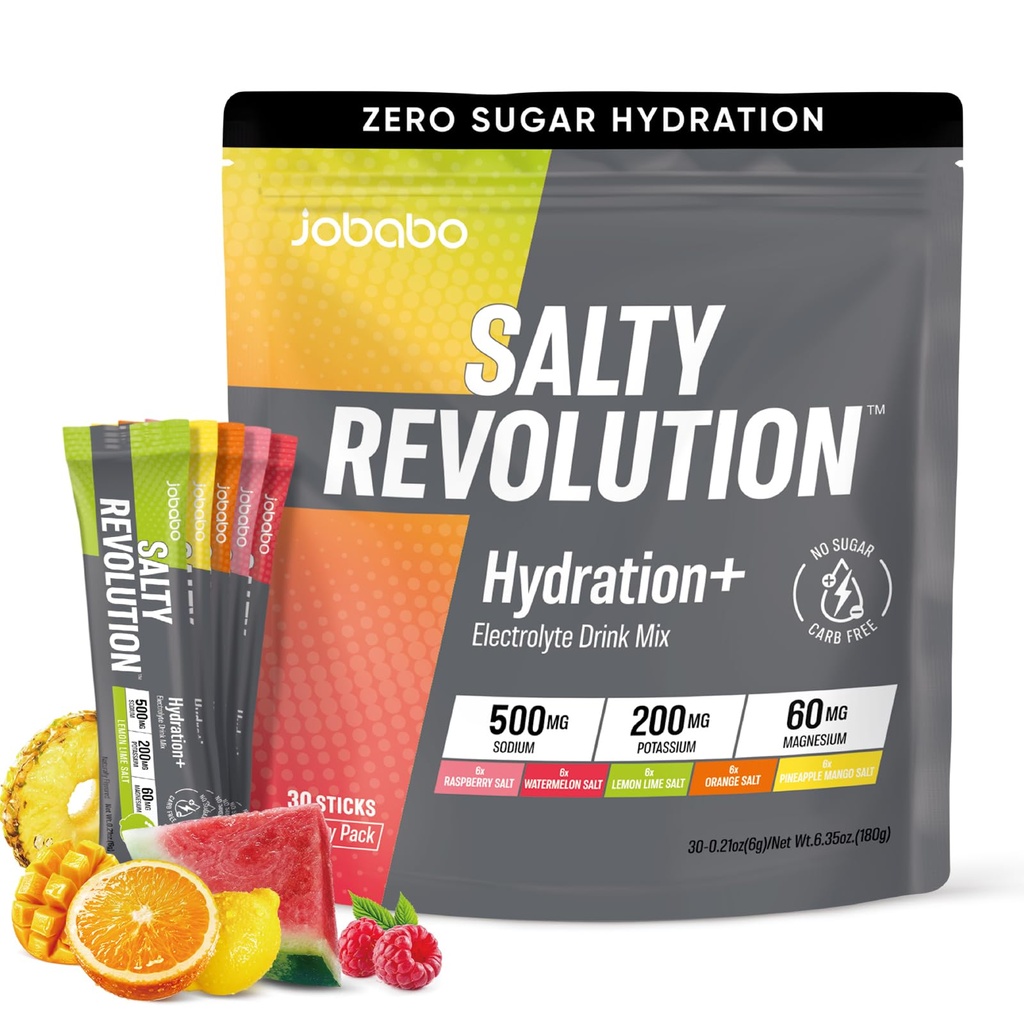 Salty Revolution Electrolytes Powder Packets | Keto, Energy & Sports Hydration Support | No Sugar, Gluten-Free | Drink Mix Variety Pack (30 Sticks)