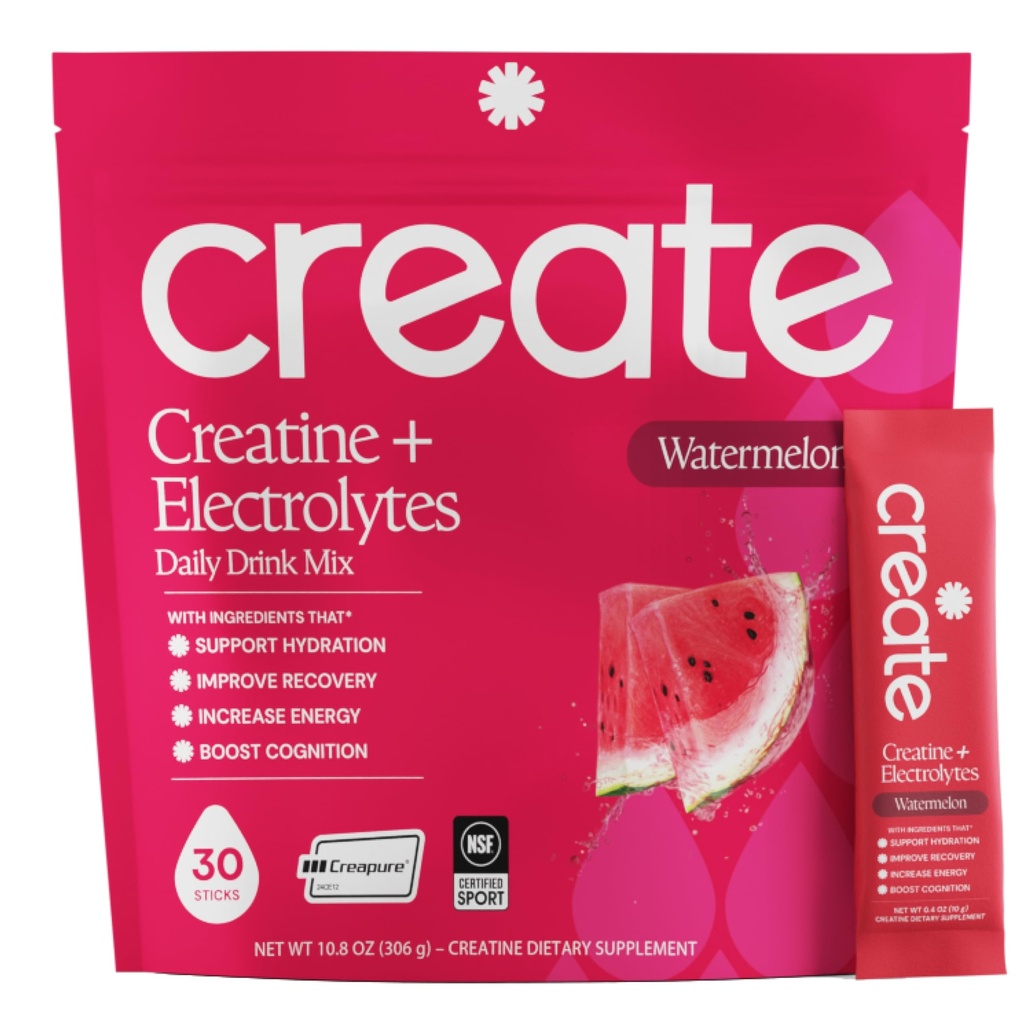 Create Creatine + Electrolytes Mix - Creatine Monohydrate Stick Packs, Supports Energy and Hydration, NSF Certified for Sport, 30 Count, Watermelon