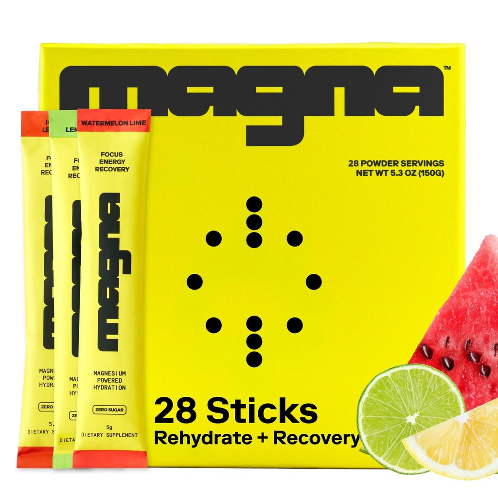 MAGNA Electrolytes Powder Drink Mix for Hydration, Energy & Focus Support with Magnesium L Threonate (28 Servings, Variety)