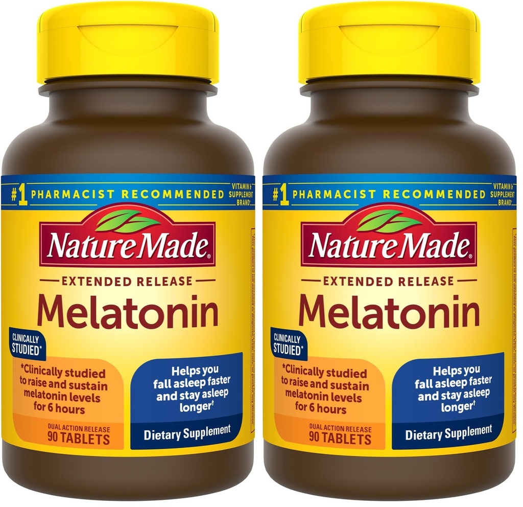 Nature Made Melatonin 4mg Extended Release Tablets,Sleep Supplements for Adults,100% Drug Free Sleep Aid,90 Day Supply,90 Count (Pack of 2)