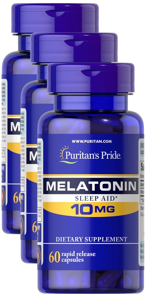 Puritan's Pride Premium Super Strength Melatonin 10mg Sleep Aid, Dietary Supplement for Sound, Restful, and Longer Sleep Support, 2 Month Supply, 60 Rapid Release Capsules (Pack of 3)