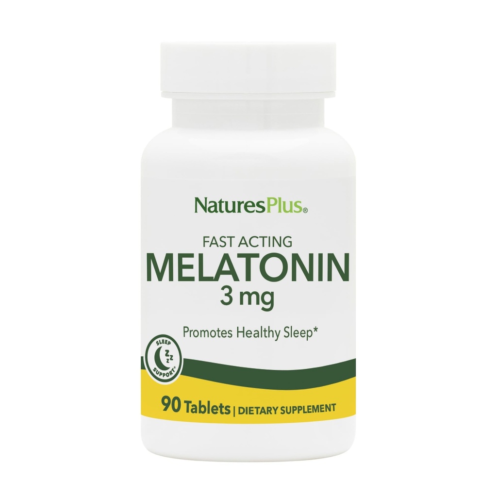 NaturesPlus Melatonin 3 mg - 90 Fast-Acting Tablets - Supports Restful Sleep, Healthy Immune System & Mental Sharpness - Vegan, Gluten Free - 90 Servings