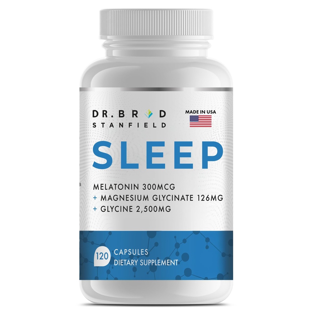 Melatonin 300mcg + Magnesium Glycinate 126mg + Glycine 2,500mg for Sleep (120 Count, 30 Servings)