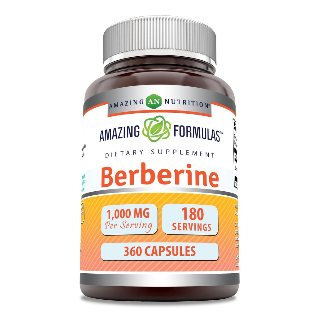 Amazing Formulas Berberine 1000mg Per Serving Capsules Supplement | Non GMO | Gluten Free | Made in USA (360 Count)