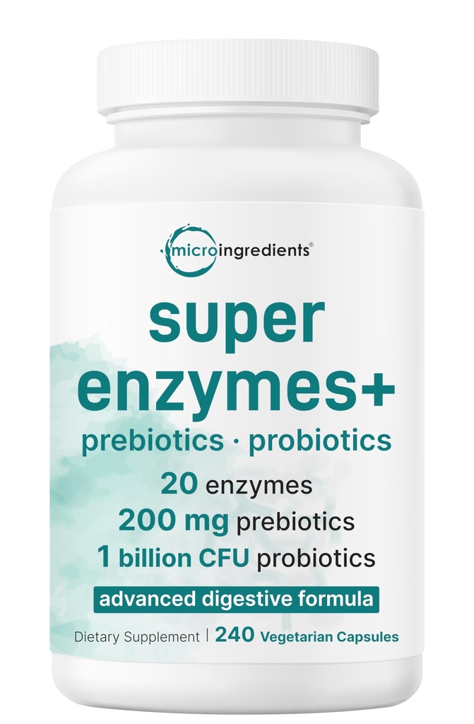 Micro Ingredients Super Enzymes with Prebiotics & Probiotics, 240 Veggie Capsules | Digestive Enzymes for Women & Men | Probiotic, Bromelain, Psyllium Husk & More | Immune & Gut Health Support*