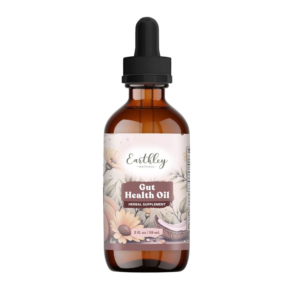 Earthley Wellness Gut Health Oil, Natural Digestive & Immune Support, Anti-Inflammatory Support, Herbal Blend with Cloves & Calendula (2oz)