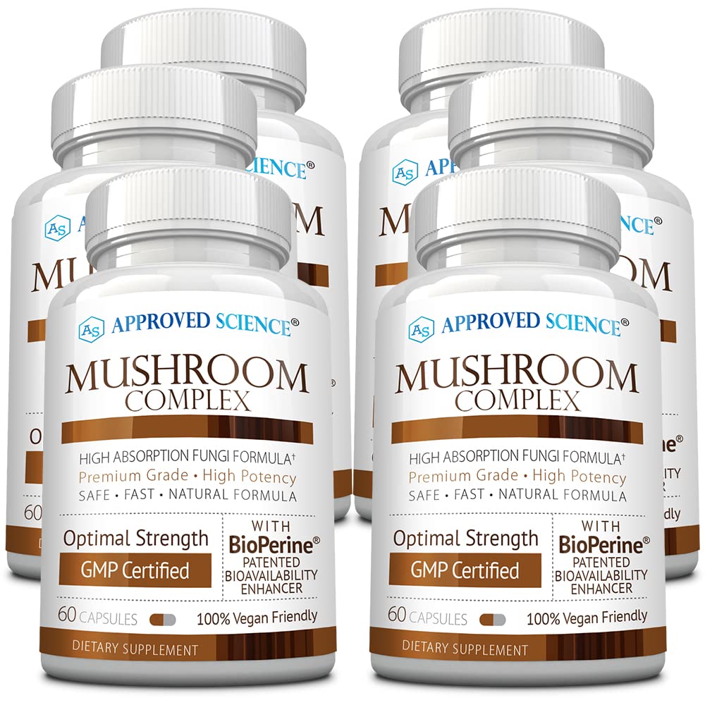 Approved Science Mushroom Complex - Support The Immune System and Cognitive Function - with Lion’s Mane, Chaga, Reishi, Turkey Tail, Shiitake, Oyster, and More - 6 Month Supply - Vegan
