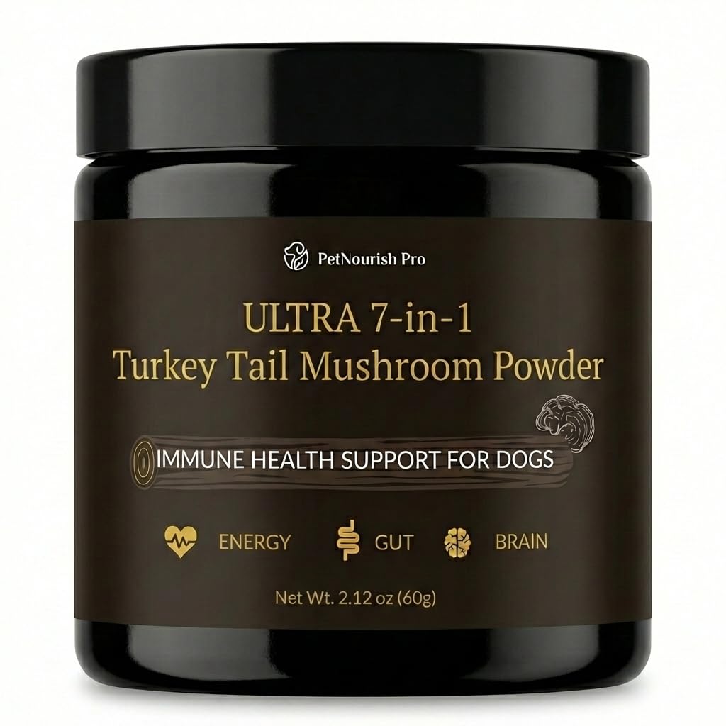 Turkey Tail Mushroom for Dogs – Ultra 7-in-1 Mushroom Powder with Beta-Glucans, Immune, Digestive & Brain Support, Chicken Liver Flavor, Daily Supplement for Dogs