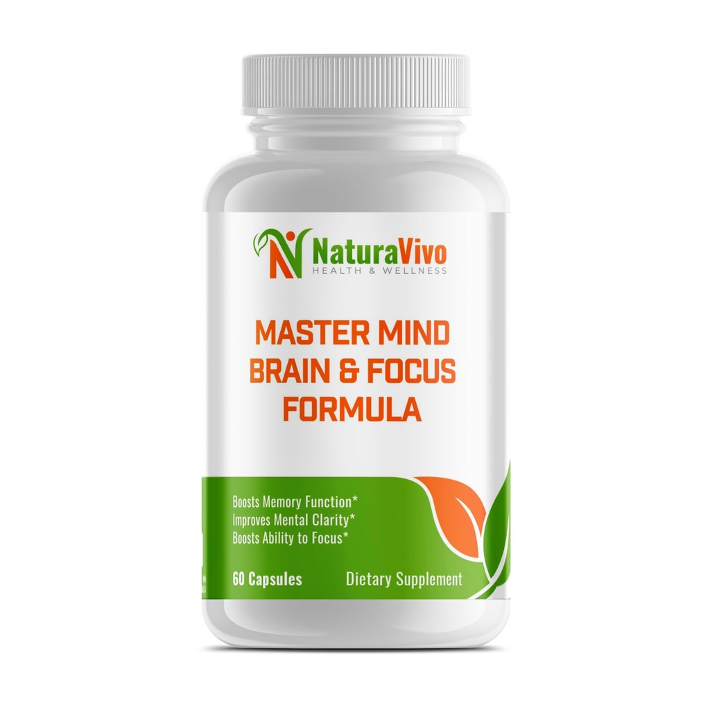 Master Mind Brain & Focus Formula - Nootropic Supplement for Improved Focus, Memory, and Clarity - DMEA - Energy Booster with Vitamins & Minerals - Made in USA, GMP Certified - 60 Capsules