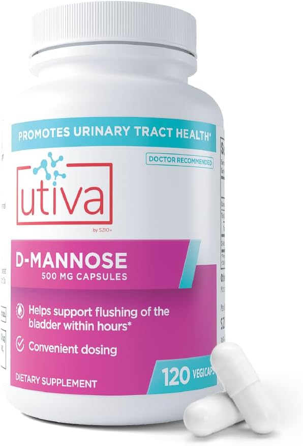 Szio+ Utiva D-Mannose 500mg Capsules – Naturalmente Flush La vejiga y el tracto urinario – Evitación UTI – D Mannose Suplementos para Mujeres – Apoya Tratamientos de Infección de Tracto urinario, 120 cápsulas