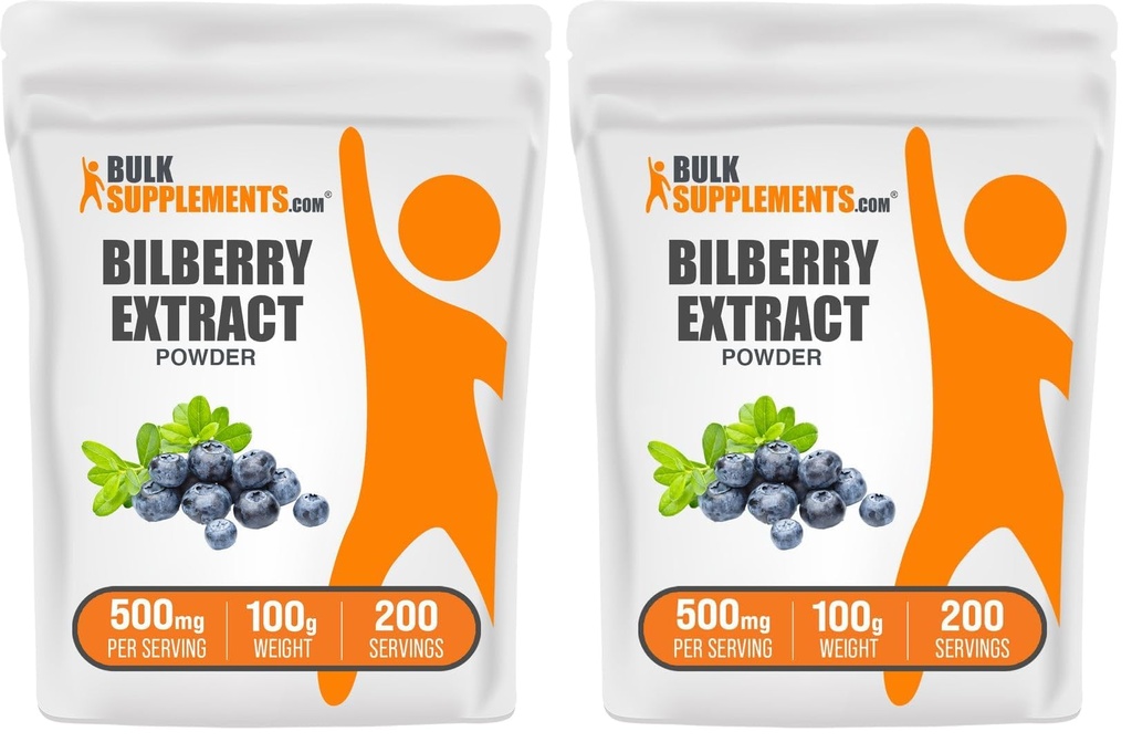 BulkSupplements.com Bilberry Extract Powder - Bilberry Extract Supplement, Herbal Supplement - Vegan & Glulten Free, 500mg per Serving, 100g (3.5 oz) (Pack of 2)