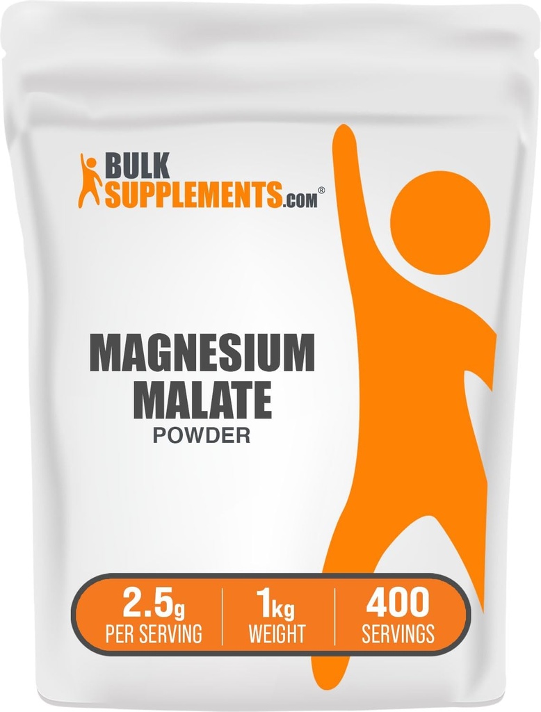 BulkSupplements.com Polvo Malato de Magnesio - Suplementos de Magnesio, Alta Bioavailabilidad - Sin sabor, 2,5g por Serving, 1kg (2,2 libras) (Pack of 1)