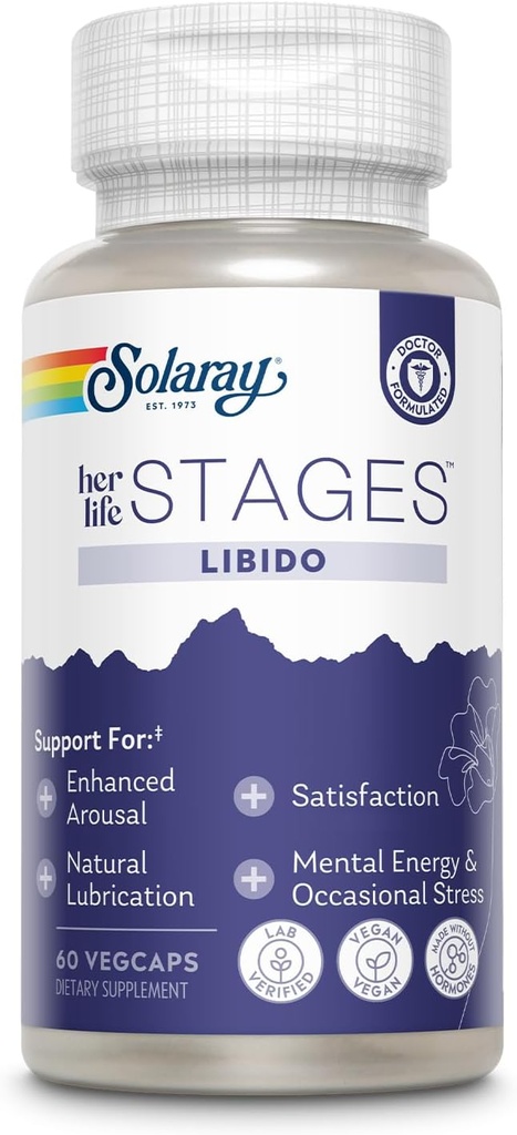 SOLARAY Libido sus Estadios de Vida - Apoya Lubricación Natural y Aumento de Libido para Mujeres - Shatavari, Fenugreek, Cápsulas de Ashwagandha Orgánica - Hecho Sin Hormonas - 30 Servimientos, 60 VegCaps