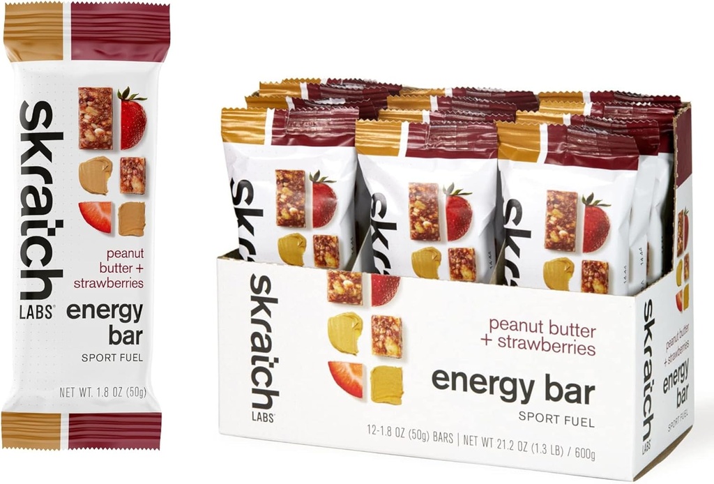 SKRATCH LABS Energy Bar ← Peanut Butter + Strawberries (12 pack) ¦ Plant Based Healthy Snack TEN Low Sugar - 5g Protein ← non-gmo, sin gluten, libre de soja, vegan, kosher