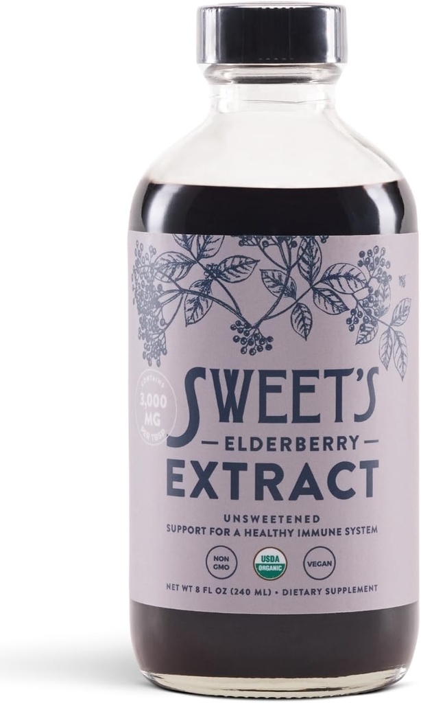 Orgánica Elderberry Extract ← Elderberry Unsweetened Elderberry Immune Support Silencio Vegan Silencio Keto y Diabético Amistad Silencio 8 fl oz Bottle ← Alcohol-Free