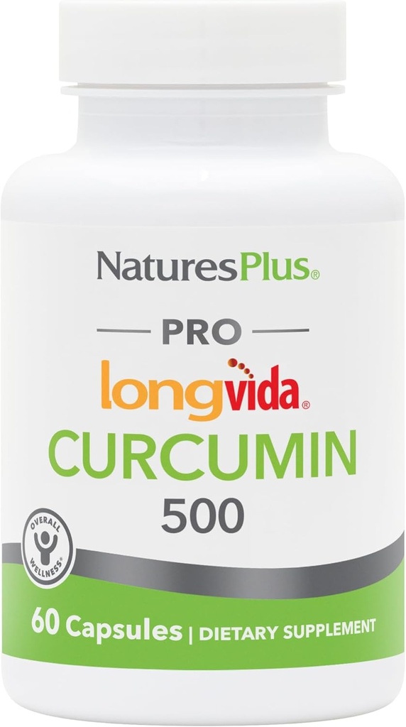 NaturesPlus PRO Longvida Curcumin 500 mg - 60 Capsules - Promueve Protección Radical Libre Saludable - No GMO, Vegan &amp; Gluten Gratis - 60 Servings