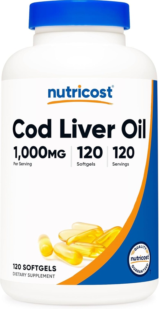 Nutricost Cod Liver Oil 1000mg, 120 Softgels - No GMO &amp; Gluten Free
