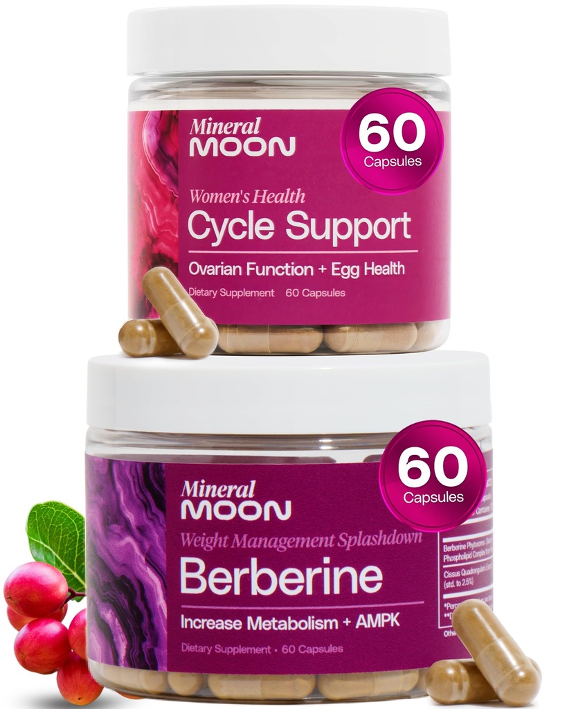 Berbrine + Cycle Support Bundle - Hormonal Balance & Body Composition Wellness - Menstrual Cycle & Ovulation Support with Berberine Phytosome, Vitamin B12 & Folic Acid