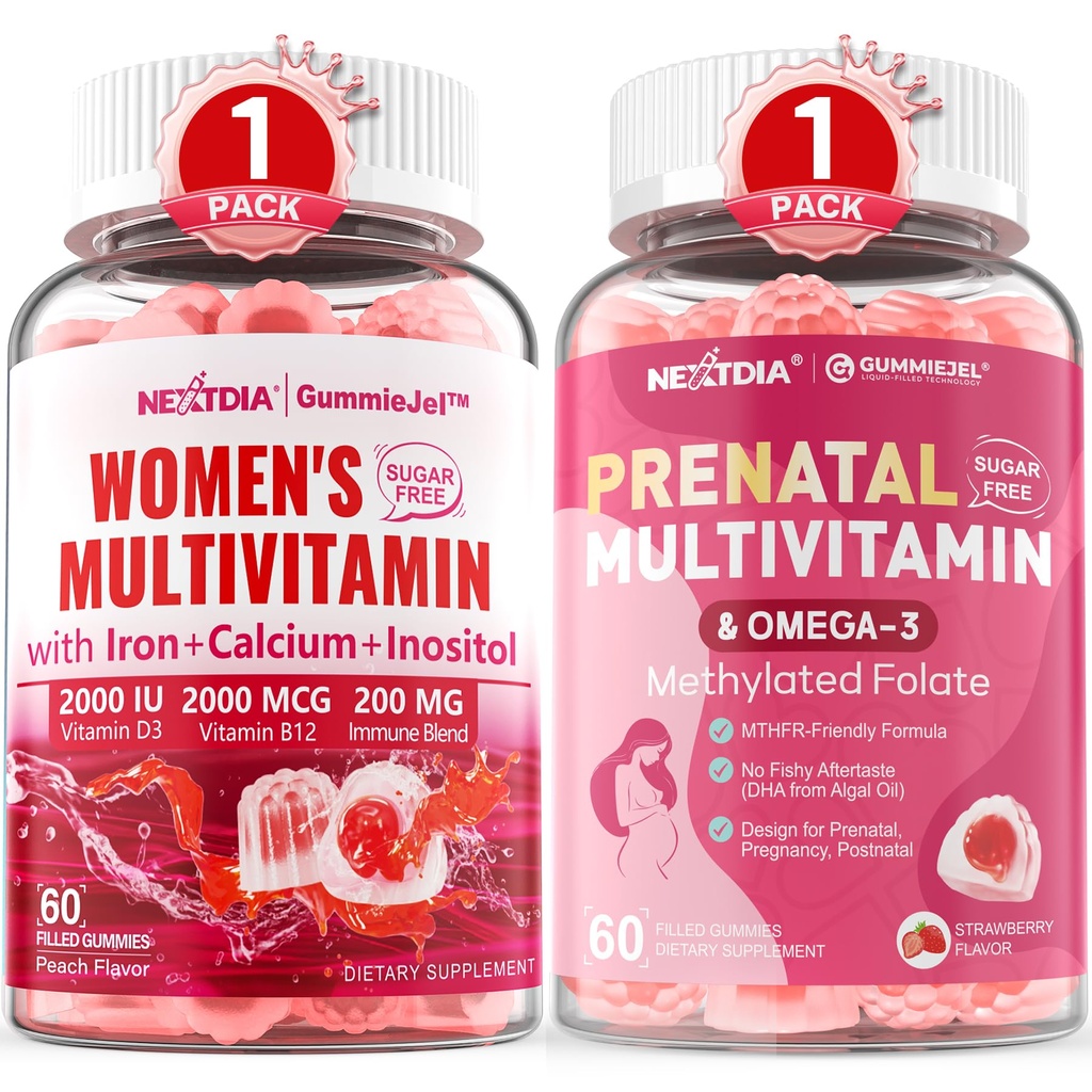 Nextdia Women Multivitamin Gummies 60 Count + Prenatal Vitamins Gummies 60 Count