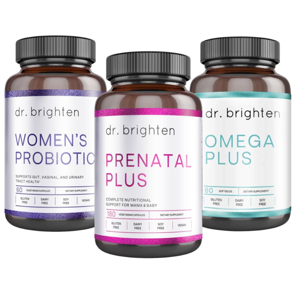Dr. Brighten Pregnancy Support Kit - Prenatal Plus, Women's Probiotic and Omega Plus Bundle for Pregnant or Nursing Mothers, Non-GMO, No Gluten, No Soy