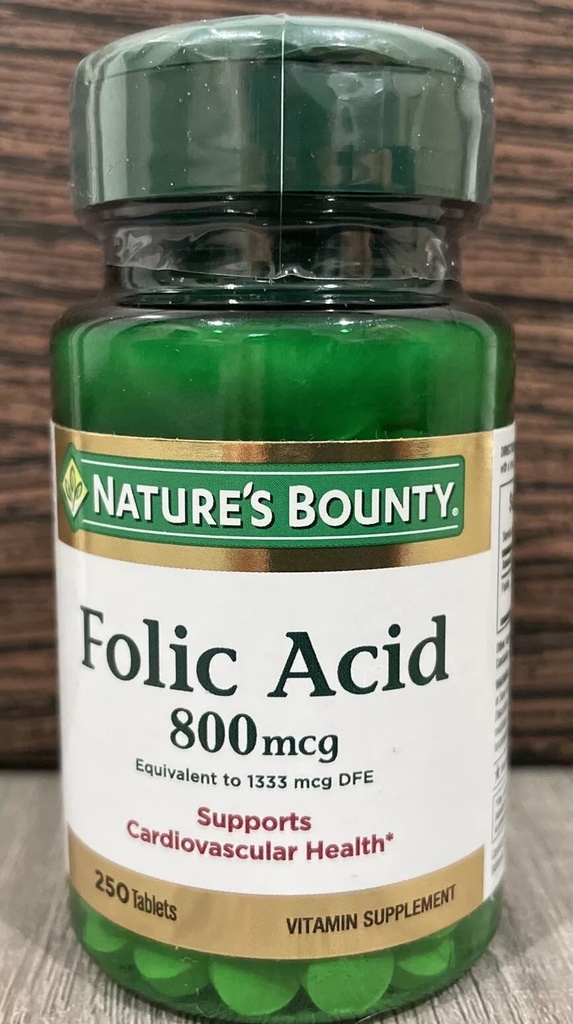 Nature's Bounty Folic Acid 800 mcg Tablets Maximum Strength 250 Tablets (Pack of 9)