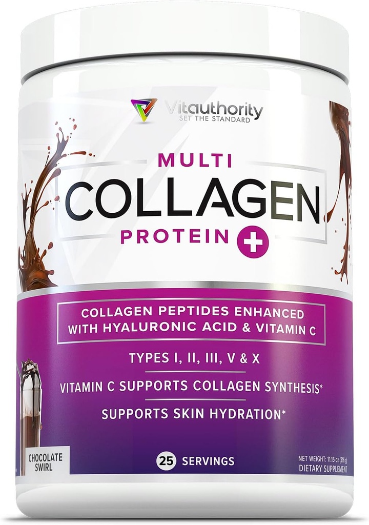 Multi Collagen Peptides Powder for Women - Hidrolyzed Chocolate Collagen Powder for Women with Types I II III V & X Vitamin C & Hyaluronic Acid for Hair Skin and Nails (Chocolate) - 30 Servings